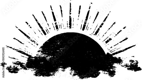 Black and white stencil illustration of explosive burst for urban design