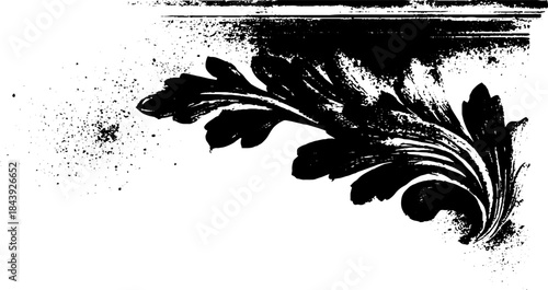 Black and white angular baroque floral stencil illustration for artistic design