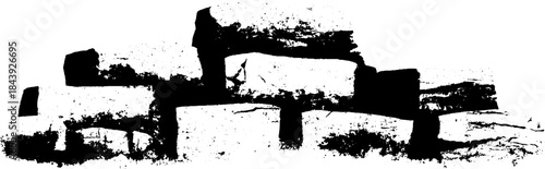 Black and white stencil of blocky angular ornament design