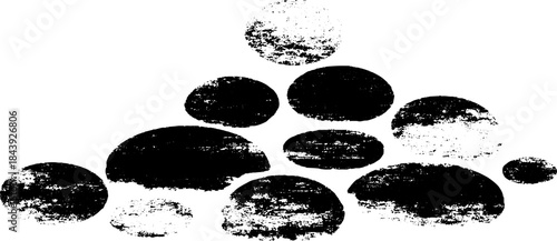 Black and white stencil of clustered circular abstract art for design projects