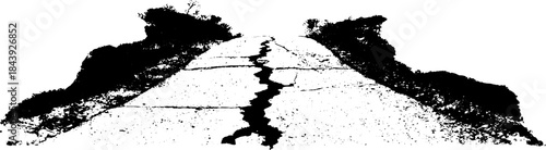 Black and white stencil illustration of cracked pavement for urban design and grunge art
