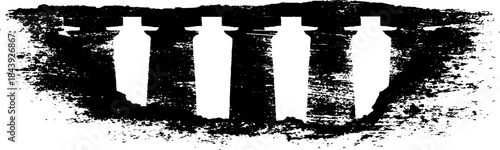 Black and white industrial cross cut stencil illustrations for urban art design
