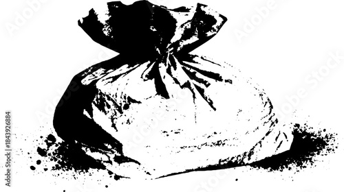 Black and white stencil illustration of crumpled paper bag