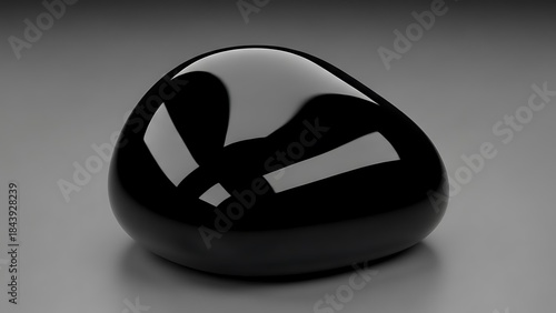 Polished Black Stone with Lustrous Reflections on a Smooth Dark Surface – Abstract Organic Form Rendered in High Gloss