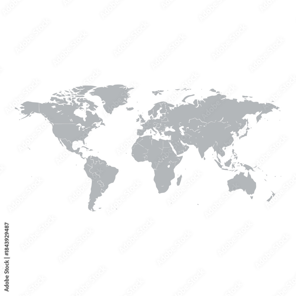 Fototapeta premium Global map illustration showing continents and countries in a clean, modern design.
