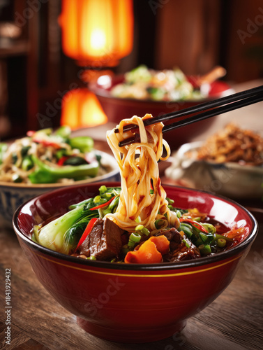 Stir fried noodles with beef and vegetables