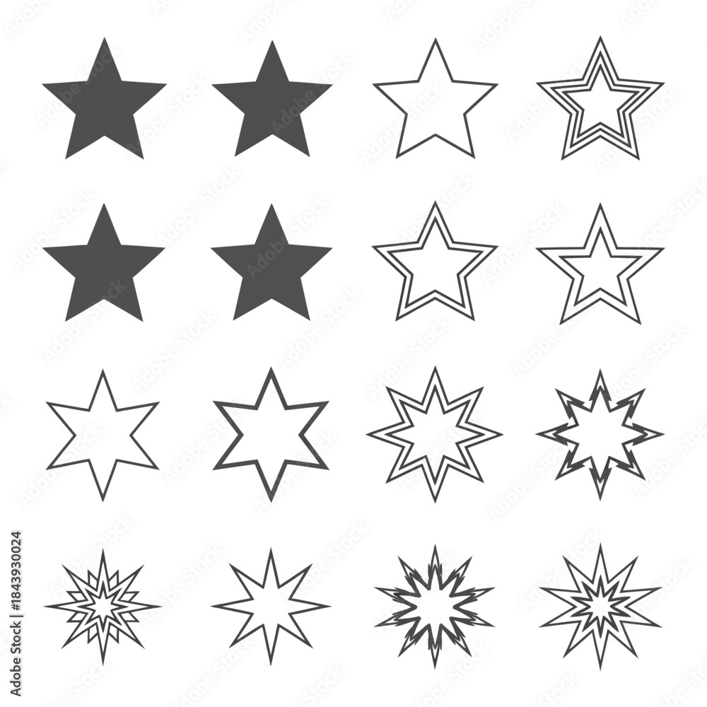 Obraz premium Collection of various star shapes and designs in black and white