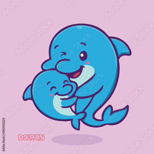cute Baby dolphin hugging a bigger dolphin dolphin, dolphins, baby dolphin, mother dolphin, cute, cartoon, illustration, vector, kawaii, animal, marine, sea life, ocean, wildlife, family, love, hug, b