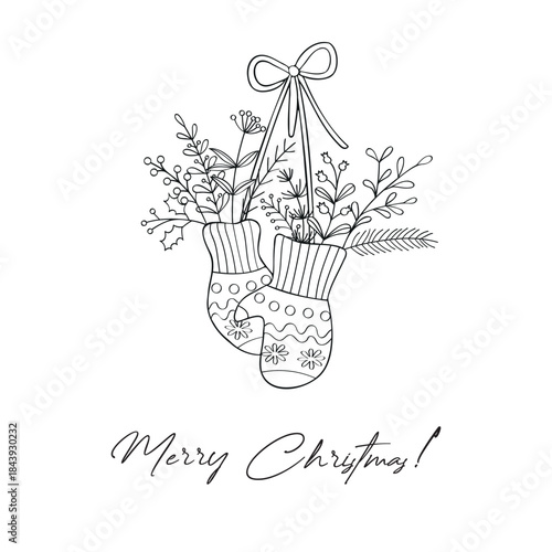 A composition of buttons and plants in a Christmas style.