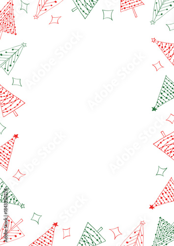 Christmas frame with trees in sketch style