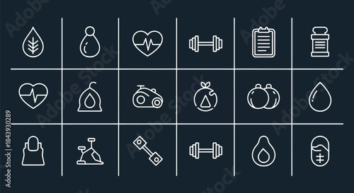 Health and wellness icons fitness nutrition and wellbeing symbols