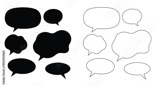 Collection of speech bubbles black silhouettes and white outlines displayed