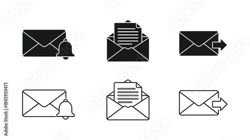 Collection of email and notification icons in both filled and outline styles