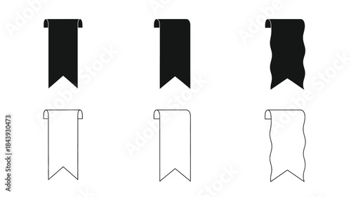 Black and white ribbons and banners in various shapes simple vector illustration