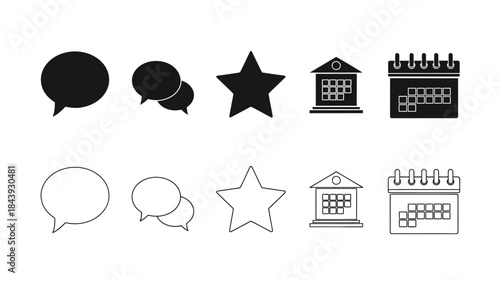 Collection of simple black and white icons representing communication and scheduling