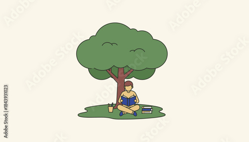 A peaceful outdoor study session with a student reading under a tree indicating the importance of a balanced study environment.
