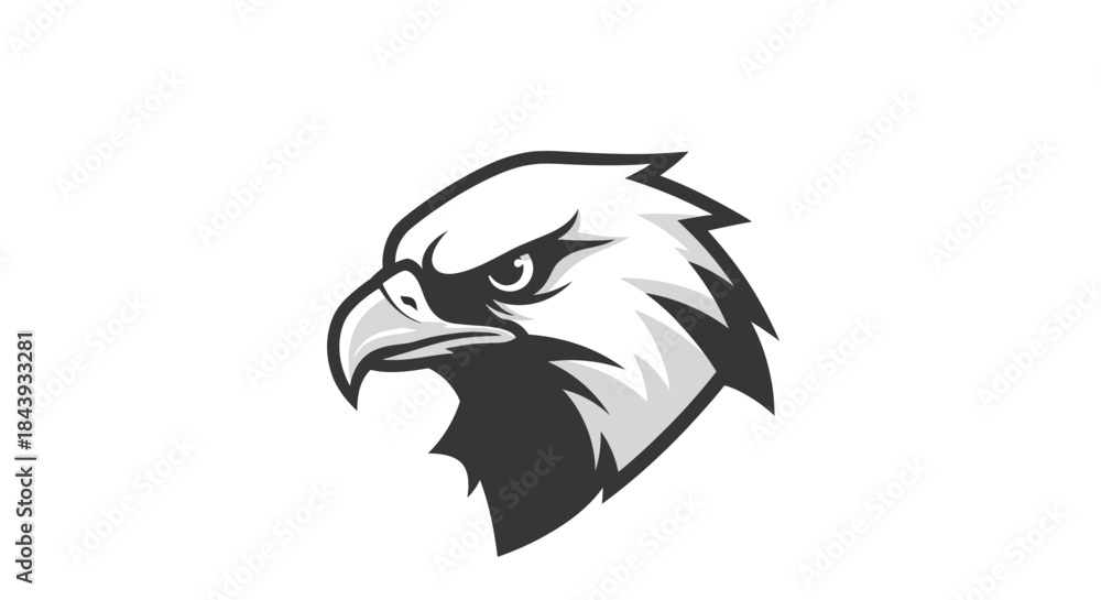 Obraz premium Graphic illustration of an eagle head in black and white against white