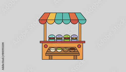 A colorful stand dedicated to miniature sliders each with unique toppings displayed on a rustic wooden tray amidst a collection of dipping sauces.