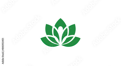 Green lotus flower symbol on white background for design elements