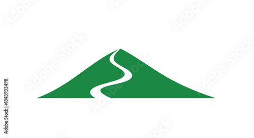 Green mountain symbol with winding path vector graphic for concepts
