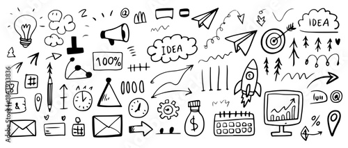Hand-drawn Business Icons for Innovation, Planning, and Productivity Concepts