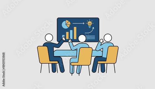 A retrospective meeting where team members analyze past performance data on a large screen focusing on lessons learned and strategies for future enhancements.