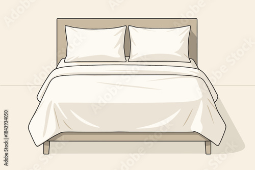 Minimalist Bedding Elegance. Minimalist white bedding set arranged vector illustration on a clean modern bedframe, sharp textures