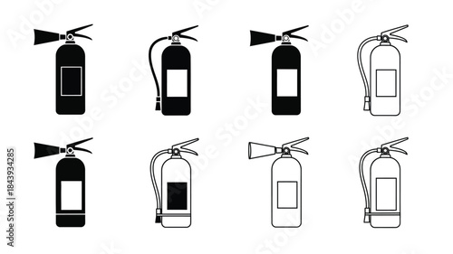 Collection of fire extinguishers in various styles outlined and filled