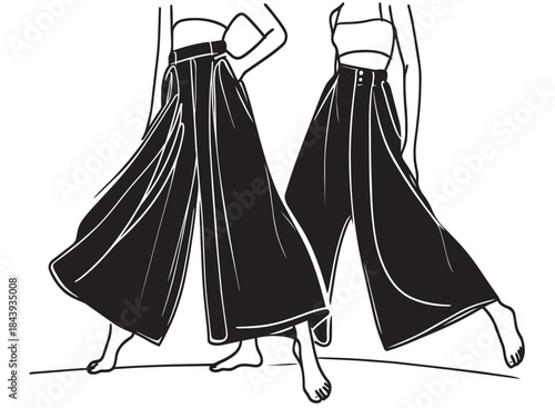 Fashion illustration. Girl in wide pants. Sketch