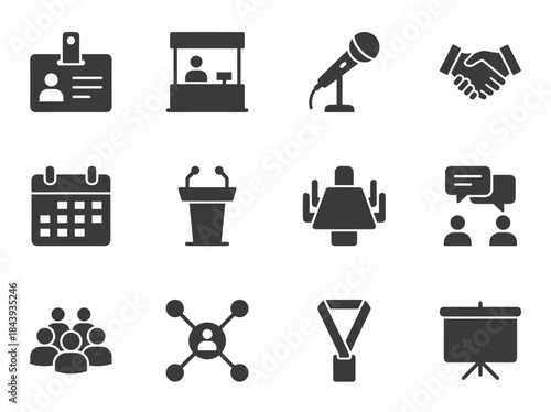 Collection of Business and Meeting Icons Representing Various Concepts.