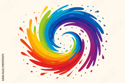 Rainbow Swirl Art. Creative splash of rainbow colors vector illustration forming a dynamic swirl, bright and bold composition,