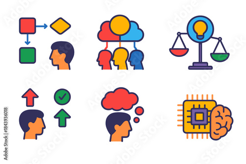 Philosophy of Memory Icons. Isometric vector illustration set Philosophy of memory: event recall sequences, collective memory