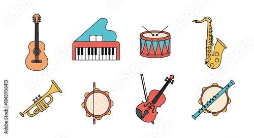 Collection of musical instruments illustrations for design and media