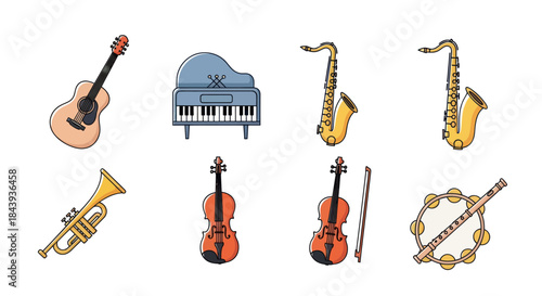 Collection of musical instruments illustrations for design and media