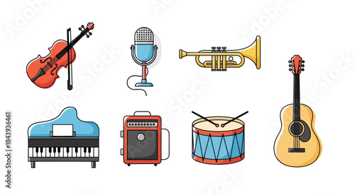 Collection of musical instruments illustrations for design and media