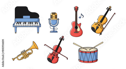 Collection of musical instruments vector illustration for design projects