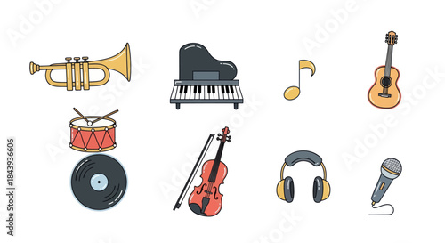 Collection of musical instruments vector illustration for design projects