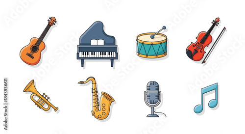 Collection of musical instruments vector illustration for design