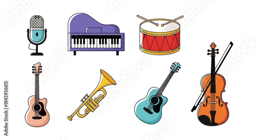 Collection of musical instruments vector illustration for design projects
