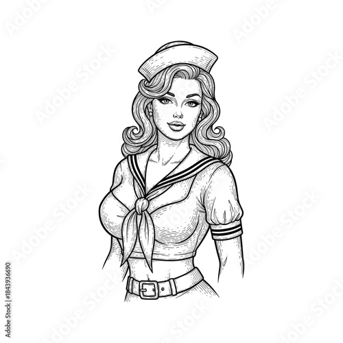 Vintage illustration of Retro Sailor Girl