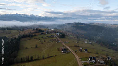 Fototapeta Naklejka Na Ścianę i Meble -  Autumn view of the Tatra Mountains from a drone.