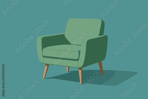 Minimalist Green Armchair. Minimalist green armchair against a solid teal background, clean and vector illustration modern