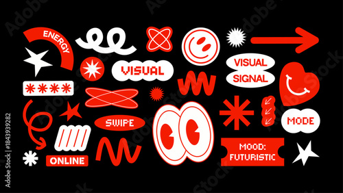 Futuristic stickers for social media, stories, reels, content creation, UI mockups and digital branding.