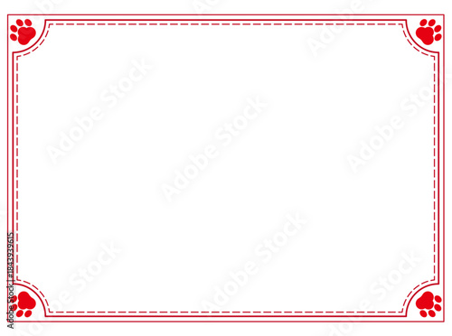 肉球モチーフの赤い装飾フレーム 背景透過