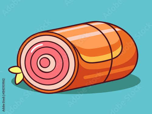 Cross-section of a ham roll. Cartoon vector illustration