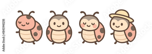 Cute kawaii ladybug characters with various poses and accessories
