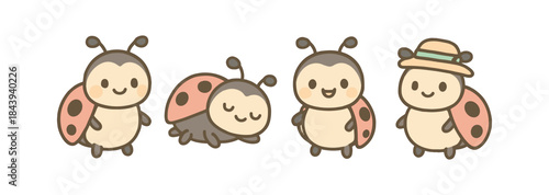Wallpaper Mural Cute cartoon ladybugs with various expressions and accessories Torontodigital.ca