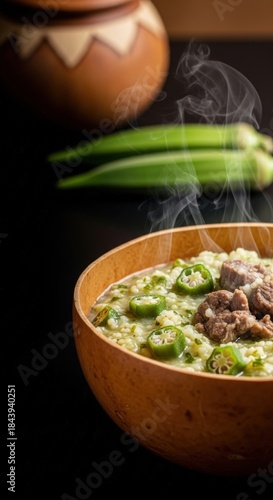 Creamy Chadian Millet and Okra Porridge with Beef in Calabash Bowl – Okra Pod & Mud Pot Styling