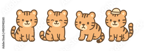 Cute cartoon tiger kittens in various adorable poses and expressions