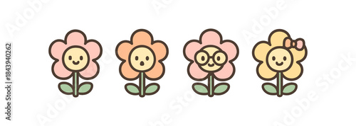 Adorable kawaii flowers with cute faces: fun floral character design